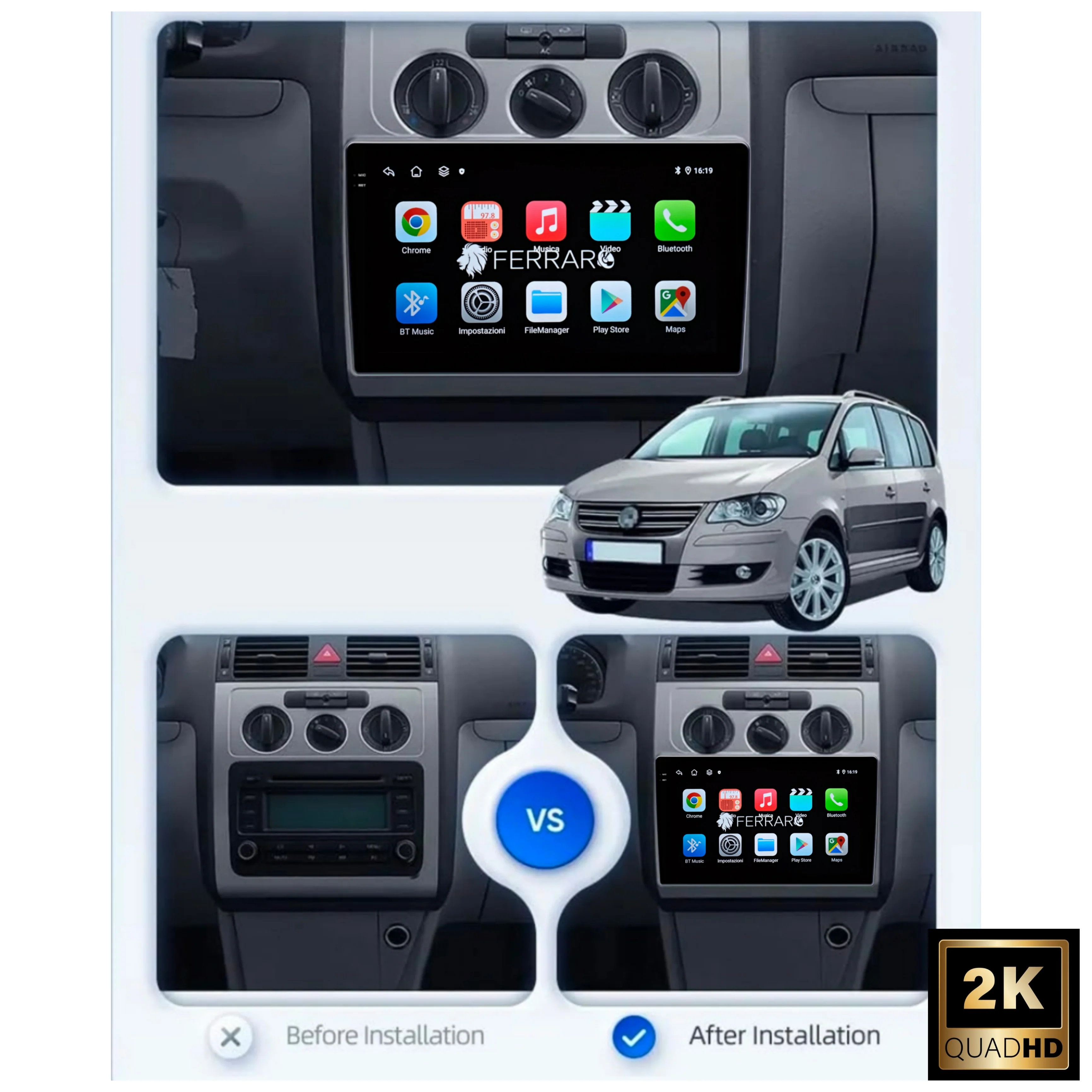 Autoradio per Volkswagen Touran 10.1" | 2003-2010 | 2016-2018 | Android | Bluetooth | CarPlay | Android Auto | 4/64GB Ram - Image 4