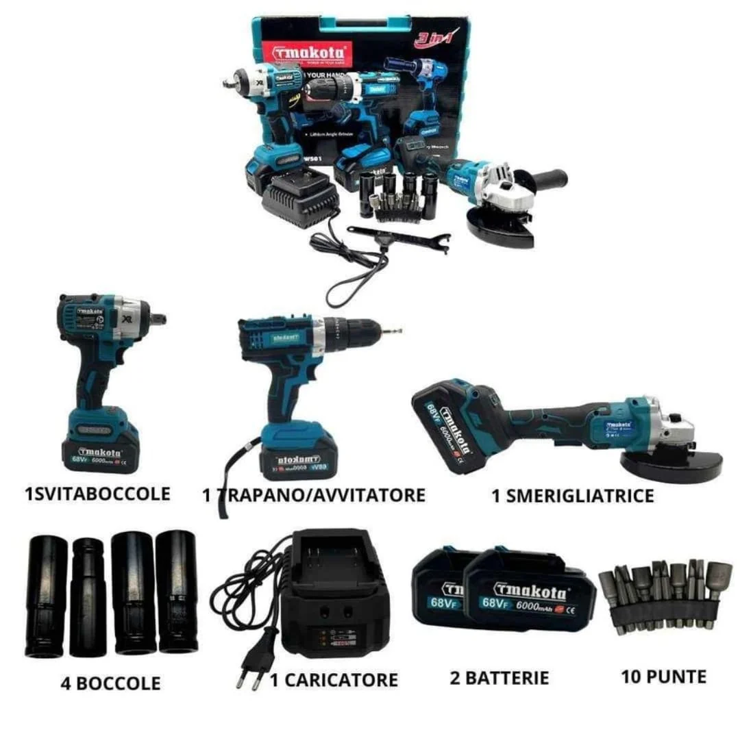 Kit Valigia Lavoro 3 in 1 Professionale, Trapano Avvitatore, Flex smerigliatrice, Avvitatore ad Impulsi - Image 4