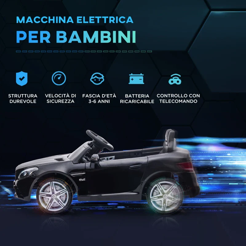 AIYAPLAY Macchina Elettrica per Bambini Licenza Mercedes SLC 300 con Telecomando, in PP e Metallo, 107x62.5x44 cm, Nero - Image 3