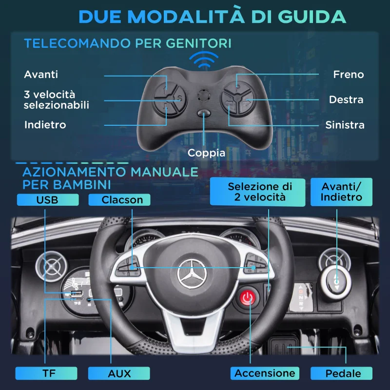 AIYAPLAY Macchina Elettrica per Bambini Licenza Mercedes SLC 300 con Telecomando, in PP e Metallo, 107x62.5x44 cm, Nero - Image 4