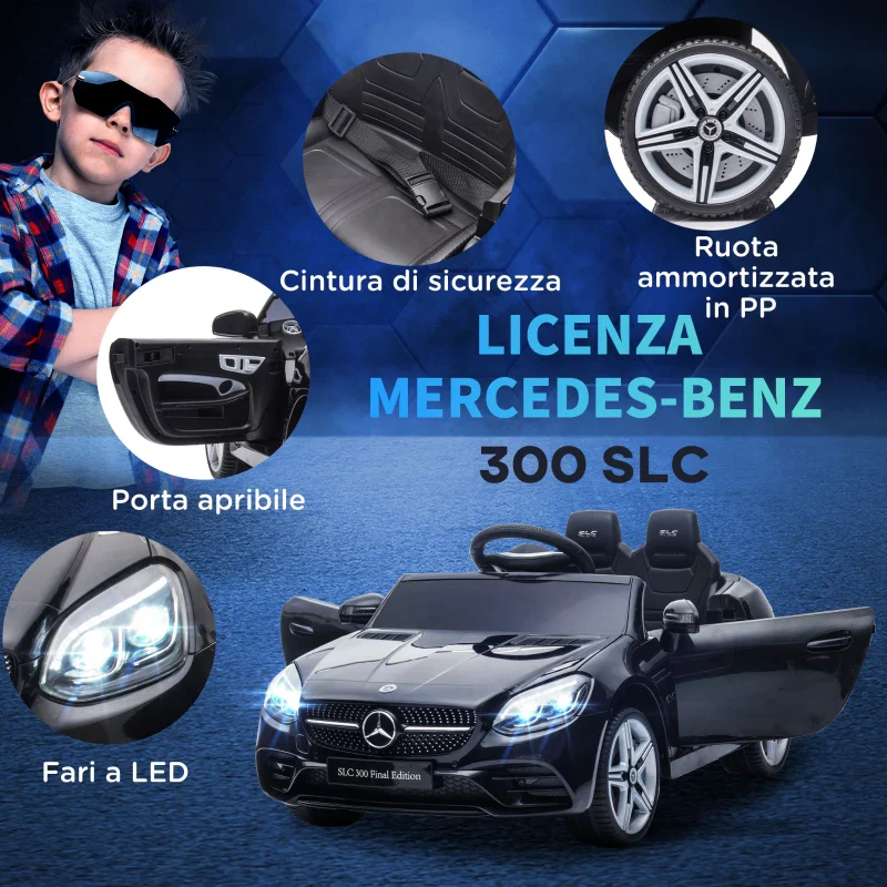 AIYAPLAY Macchina Elettrica per Bambini Licenza Mercedes SLC 300 con Telecomando, in PP e Metallo, 107x62.5x44 cm, Nero - Image 8
