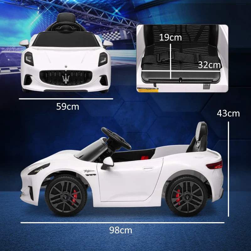 AIYAPLAY Macchina per Bambini 12V Maserati Gran Turismo Folgore con Telecomando, Età 3-5 Anni, Bianco - Image 3