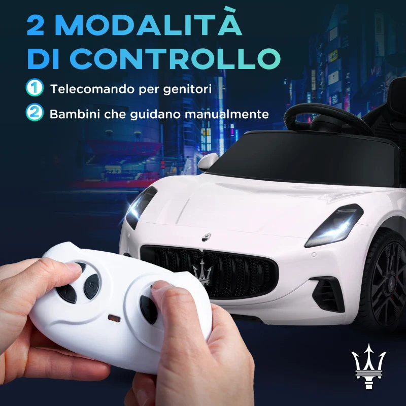 AIYAPLAY Macchina per Bambini 12V Maserati Gran Turismo Folgore con Telecomando, Età 3-5 Anni, Bianco - Image 4