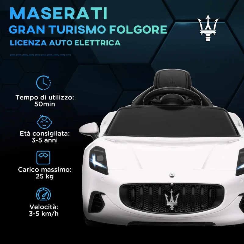AIYAPLAY Macchina per Bambini 12V Maserati Gran Turismo Folgore con Telecomando, Età 3-5 Anni, Bianco - Image 5