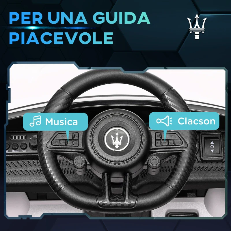 AIYAPLAY Macchina per Bambini 12V Maserati Gran Turismo Folgore con Telecomando, Età 3-5 Anni, Bianco - Image 6