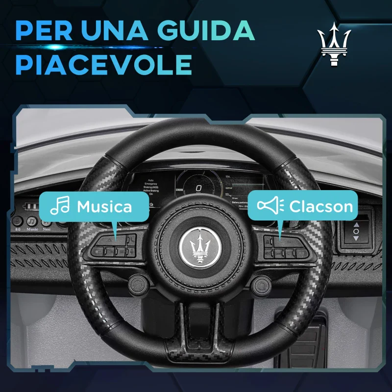 AIYAPLAY Macchina per Bambini 12V Maserati Gran Turismo Folgore con Telecomando, Età 3-5 Anni, Grigio - Image 6