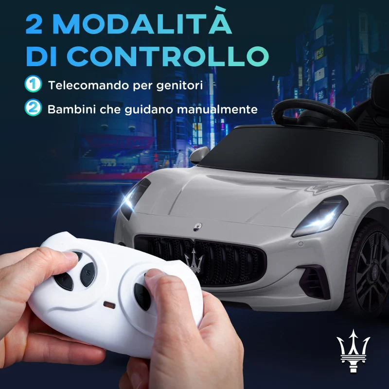 AIYAPLAY Macchina per Bambini 12V Maserati Gran Turismo Folgore con Telecomando, Età 3-5 Anni, Grigio - Image 7