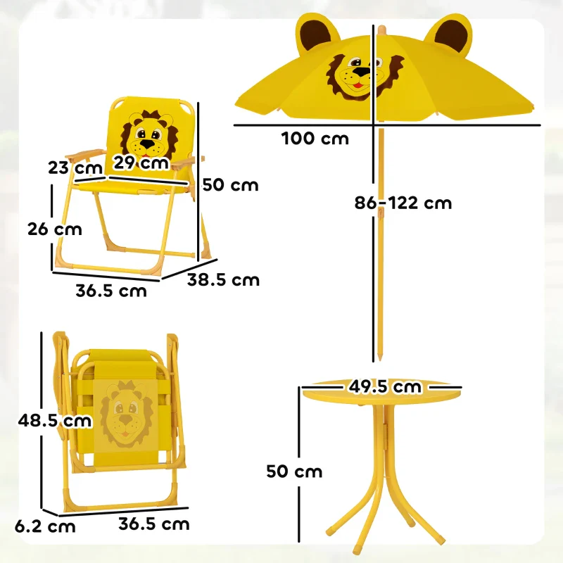AIYAPLAY Set da Giardino per Bambini 2-5 Anni con Tavolino Rotondo, 2 Sedie Pieghevoli e un Ombrellone, Giallo - Image 3