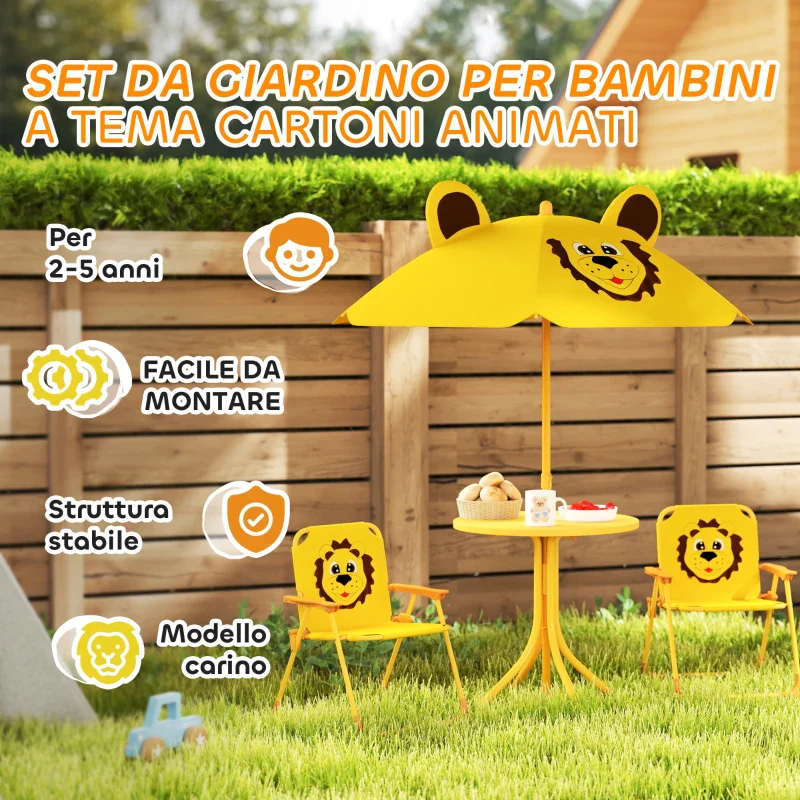 AIYAPLAY Set da Giardino per Bambini 2-5 Anni con Tavolino Rotondo, 2 Sedie Pieghevoli e un Ombrellone, Giallo - Image 9
