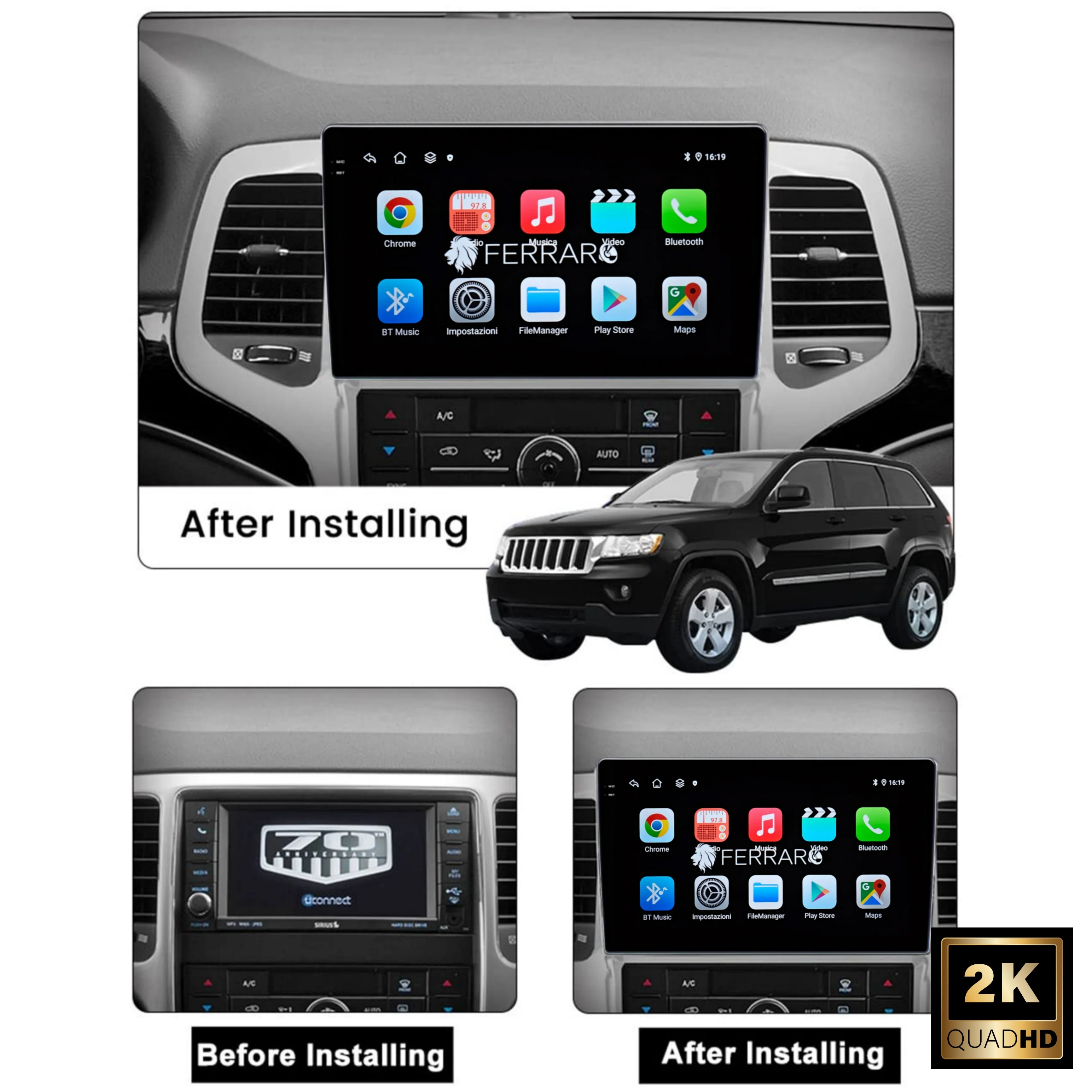 Autoradio per Jeep Grand Cherokee (WK2) Pre-Restyling (2010-2013) 9" 2K, Android, Bluetooth, CarPlay, Android Auto, 12/256GB Ram - Image 3