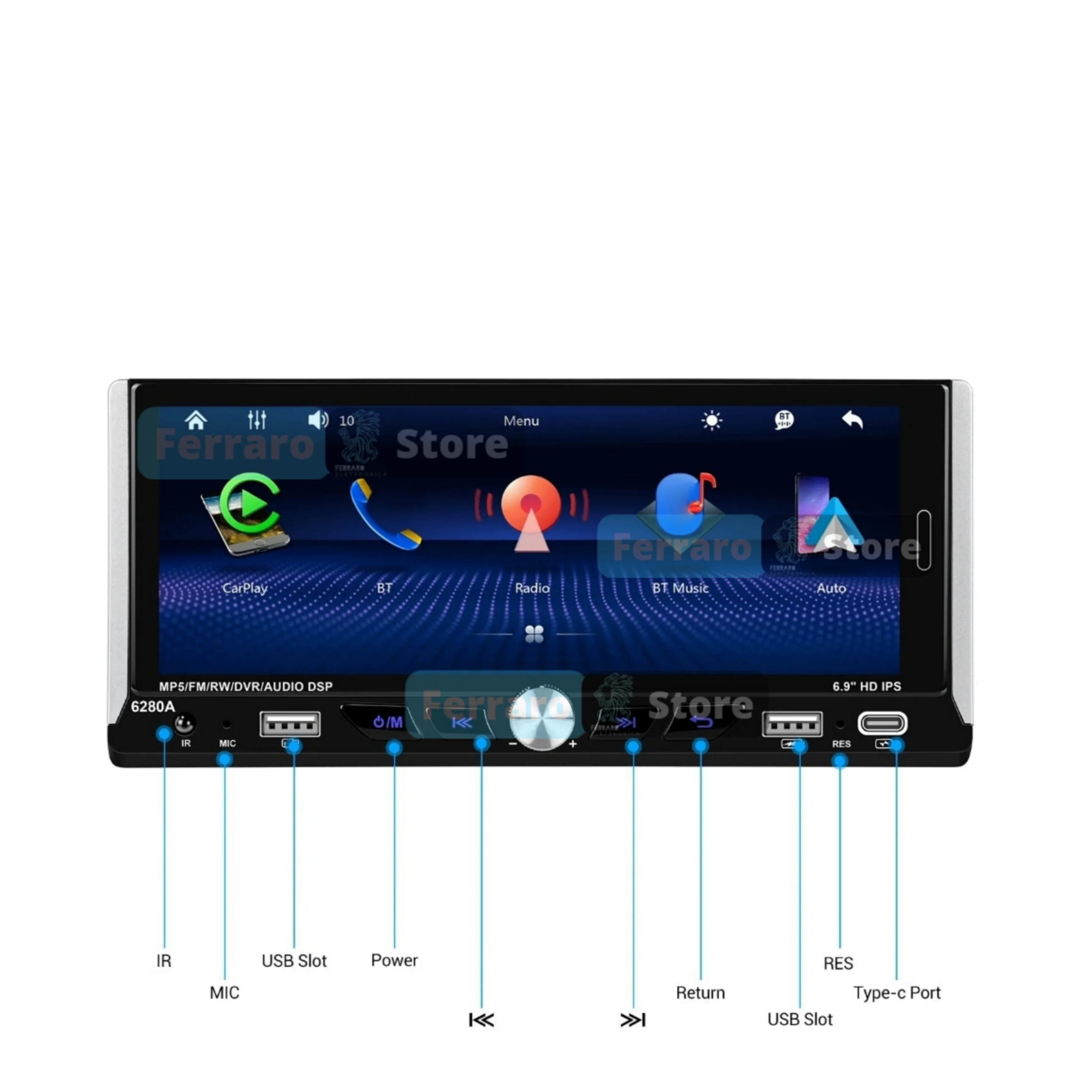 Autoradio Universale Fisso | 1Din 6.9"Pollici | Android | Bluetooth | CarPlay | Android Auto | 2/32GB Ram - Image 3