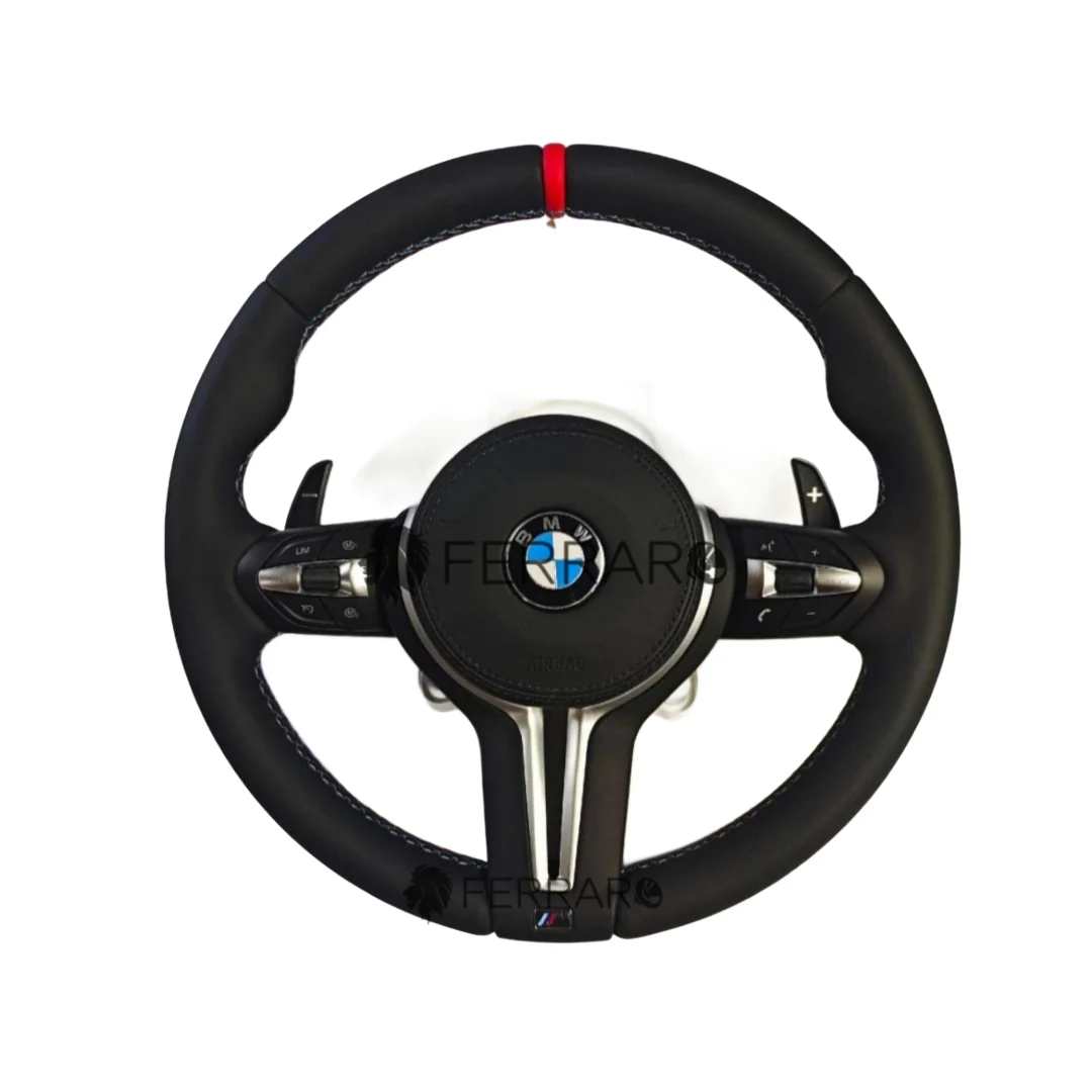Volante per BMW, Pelle Nera, Linea Tricolore, Etichetta Rossa