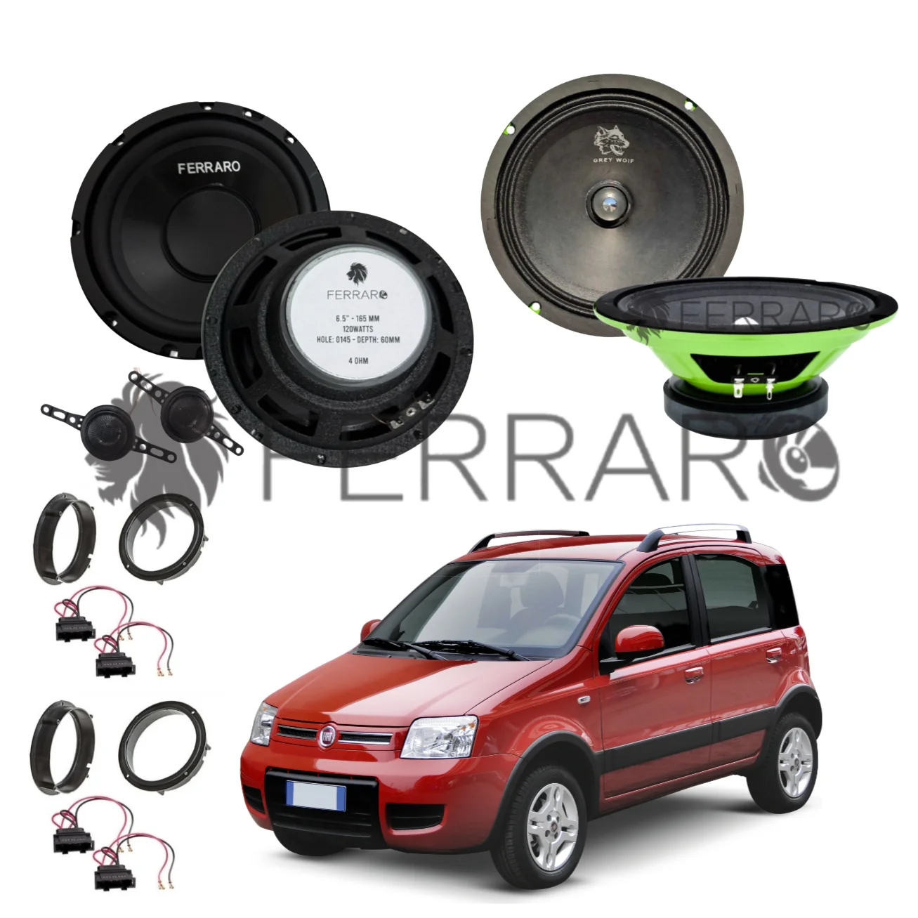 FerraroStore Kit 6 Altoparlanti, PV165.3, ASK-165.2, Ant/Post, Fiat Panda 2ª Serie 169 (2003-2013)