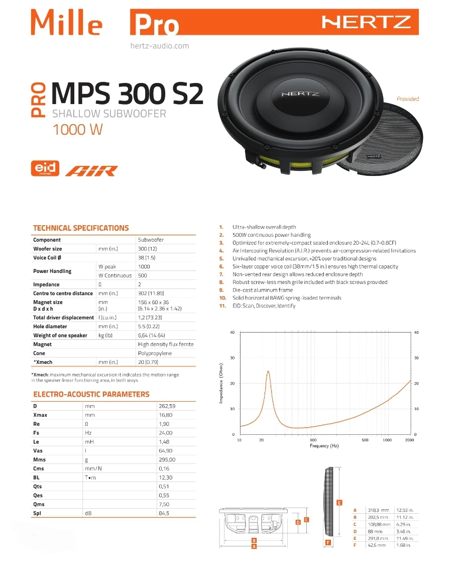 Hertz Subwoofer, MPS 300 S2, 300mm, 2 Ohm - Image 3