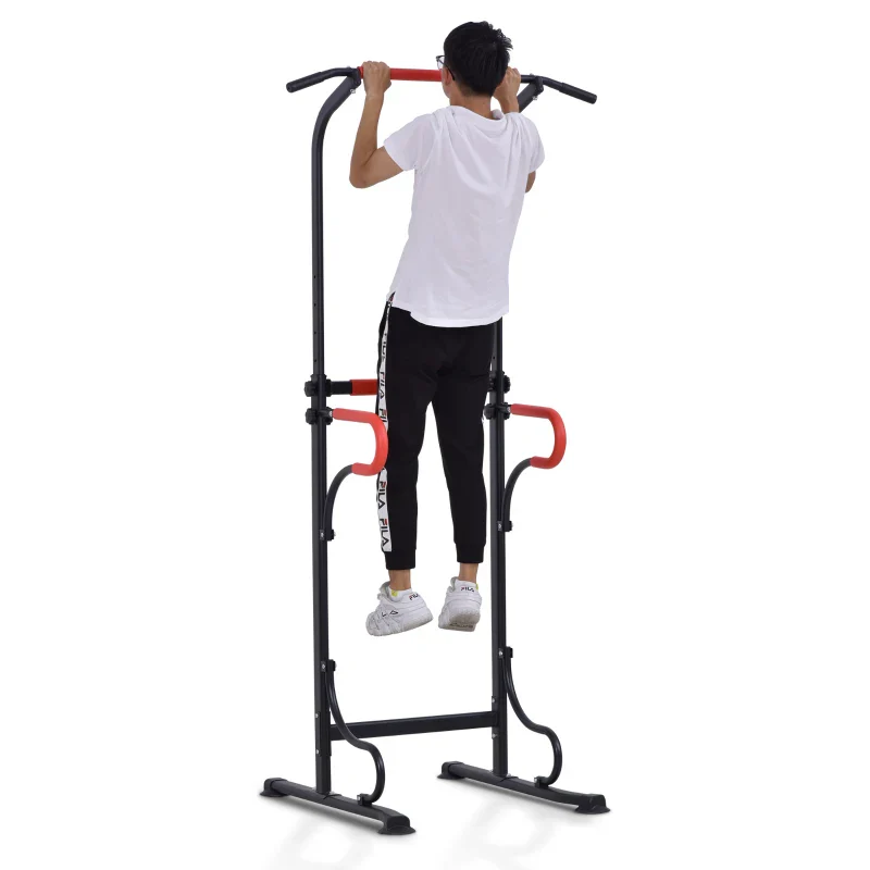HOMCOM Barra per Trazioni Power Tower Stazione Fitness Multifunzione con Altezza Regolabile 171-219cm Nero Rosso - Image 11