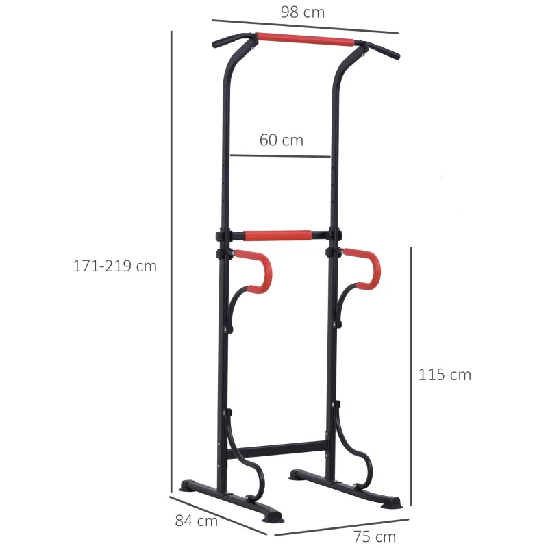 HOMCOM Barra per Trazioni Power Tower Stazione Fitness Multifunzione con Altezza Regolabile 171-219cm Nero Rosso - Image 2