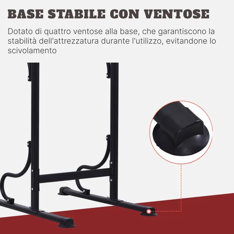 HOMCOM Barra per Trazioni Power Tower Stazione Fitness Multifunzione con Altezza Regolabile 171-219cm Nero Rosso - Image 6