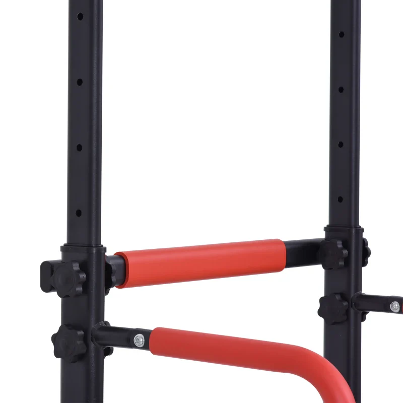 HOMCOM Barra per Trazioni Power Tower Stazione Fitness Multifunzione con Altezza Regolabile 171-219cm Nero Rosso - Image 7