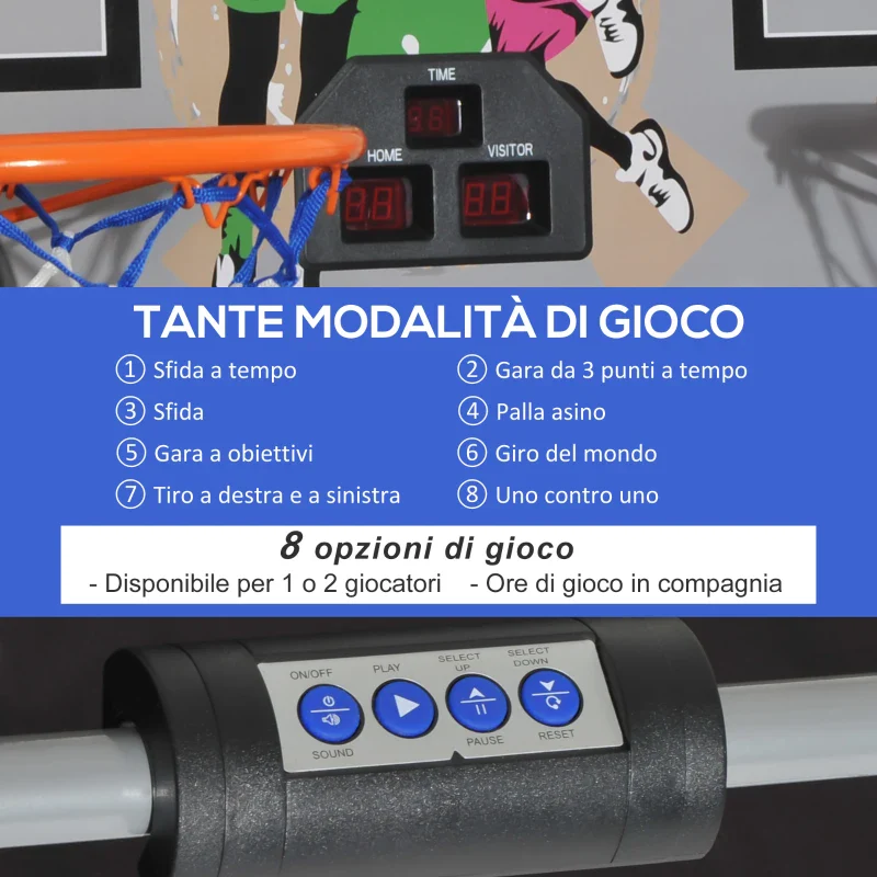 HOMCOM Canestri Basket con Tabellone LED, 4 Palloni e 8 Modalità di Gioco, 205x110x205 cm, Bianco e Nero - Image 5