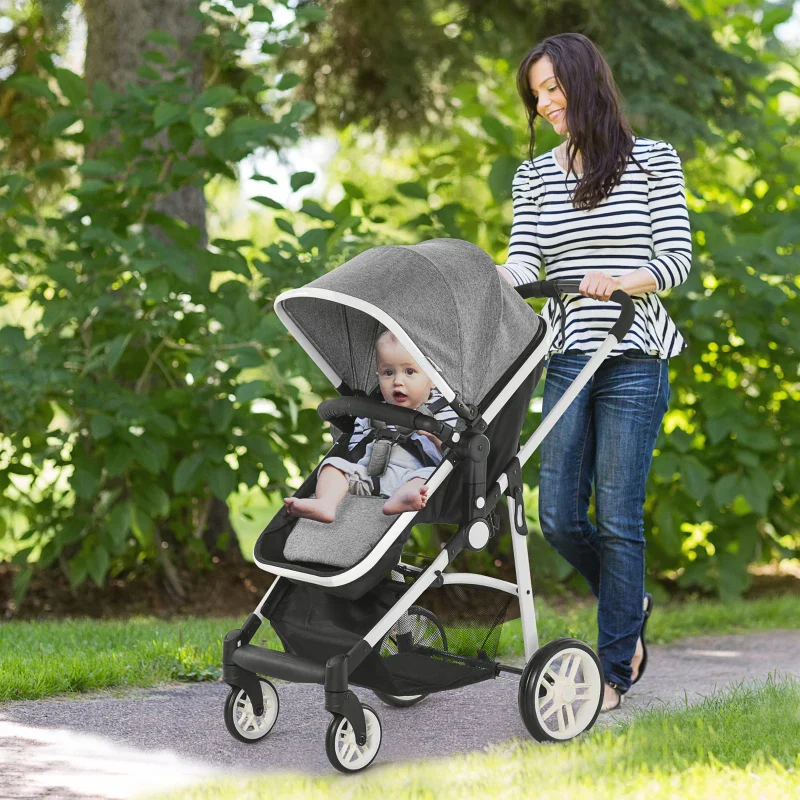 HOMCOM Carrozzina per Bambini 0-36 Mesi Pieghevole e Regolabile, in Metallo e Poliestere, 80x51x102 cm, Grigio - Image 2