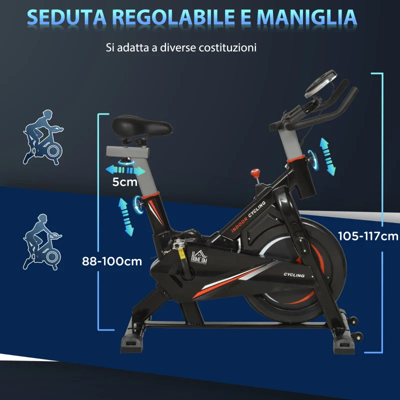HOMCOM Cyclette da Casa per Allenamento in Acciaio Nero, Cyclette Professionale da Seduti Capacità 120 kg con Supporto per Cellulare, Monitor LCD, Manubrio e Resistenza Regolabile, Volano 10kg - Image 5