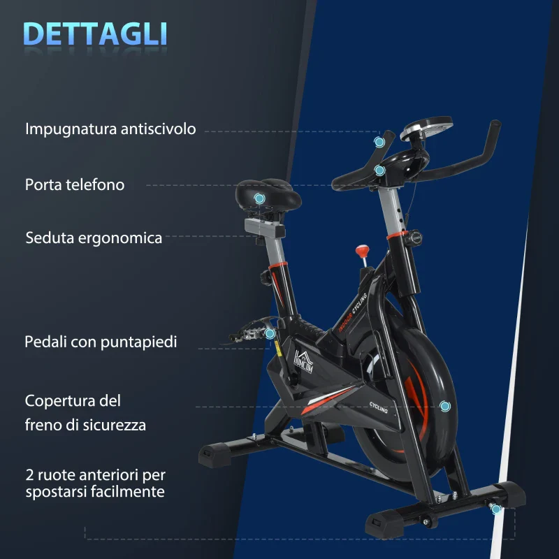 HOMCOM Cyclette da Casa per Allenamento in Acciaio Nero, Cyclette Professionale da Seduti Capacità 120 kg con Supporto per Cellulare, Monitor LCD, Manubrio e Resistenza Regolabile, Volano 10kg - Image 7
