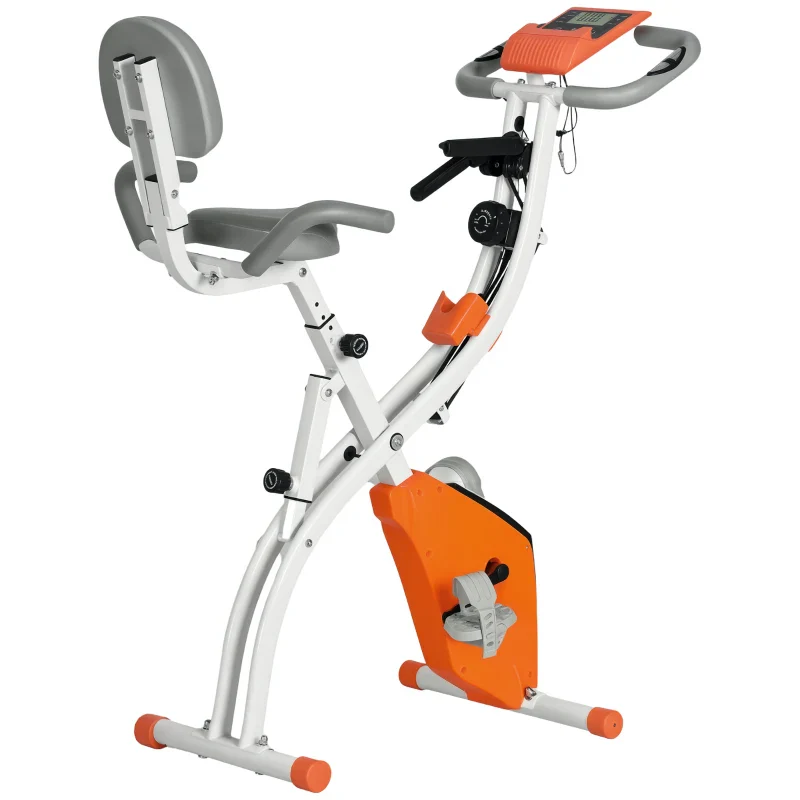 HOMCOM Cyclette Pieghevole con Resistenza Magnetica 8 Livelli, Sensore di Frequenza Cardiaca, Volano 2.5kg, Arancione