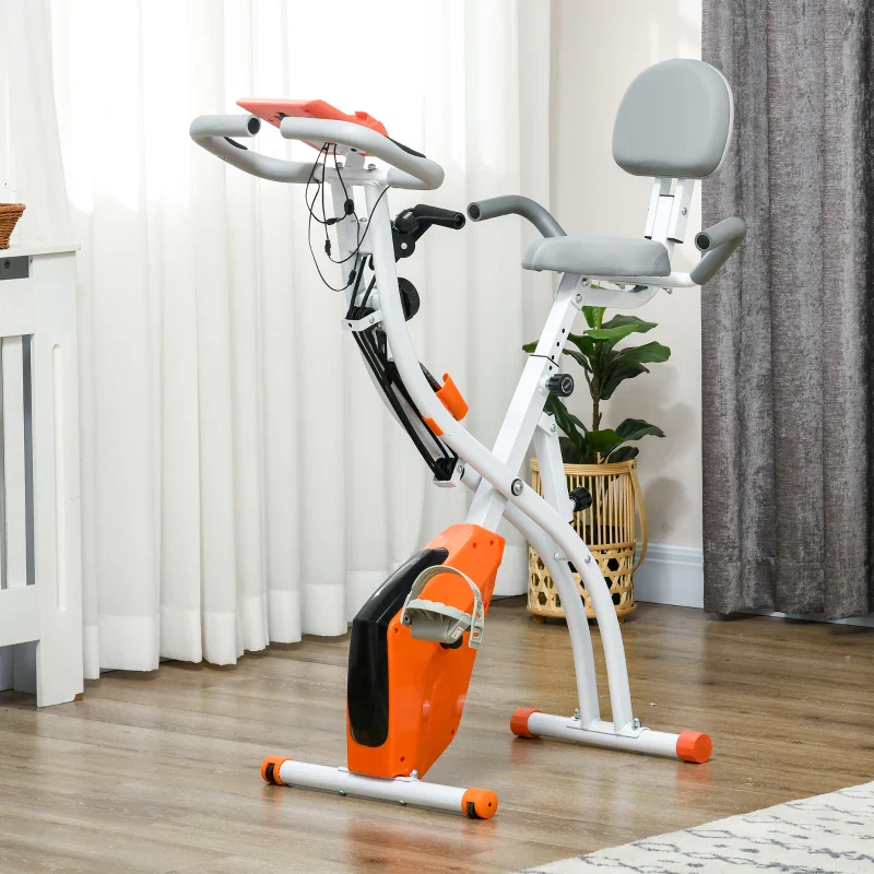 HOMCOM Cyclette Pieghevole con Resistenza Magnetica 8 Livelli, Sensore di Frequenza Cardiaca, Volano 2.5kg, Arancione - Image 2