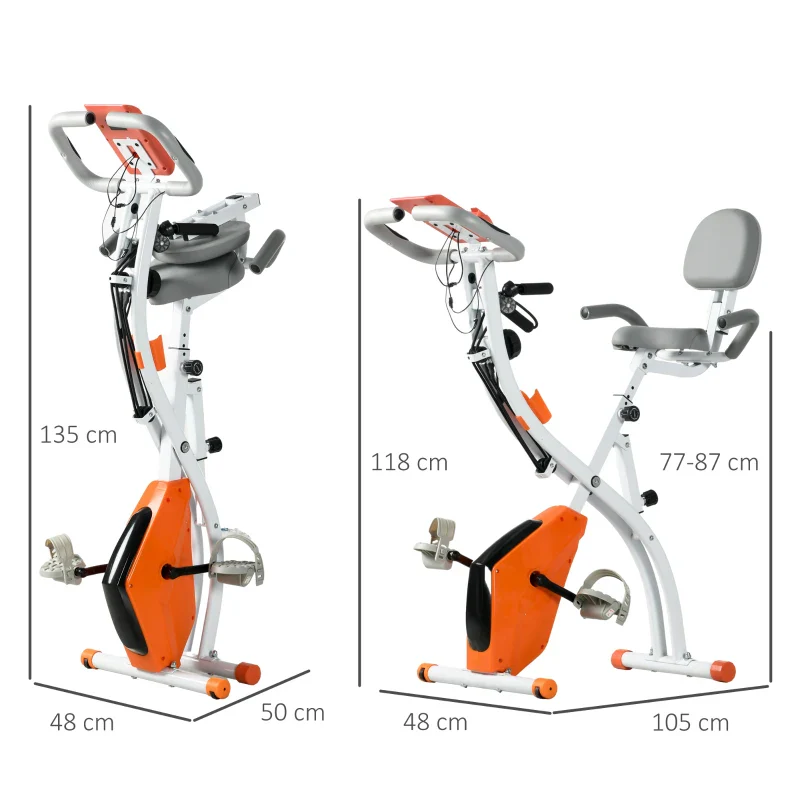 HOMCOM Cyclette Pieghevole con Resistenza Magnetica 8 Livelli, Sensore di Frequenza Cardiaca, Volano 2.5kg, Arancione - Image 3