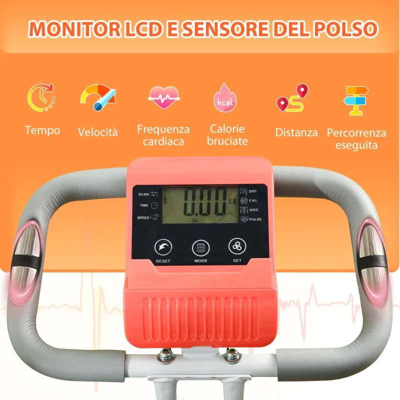 HOMCOM Cyclette Pieghevole con Resistenza Magnetica 8 Livelli, Sensore di Frequenza Cardiaca, Volano 2.5kg, Arancione - Image 4