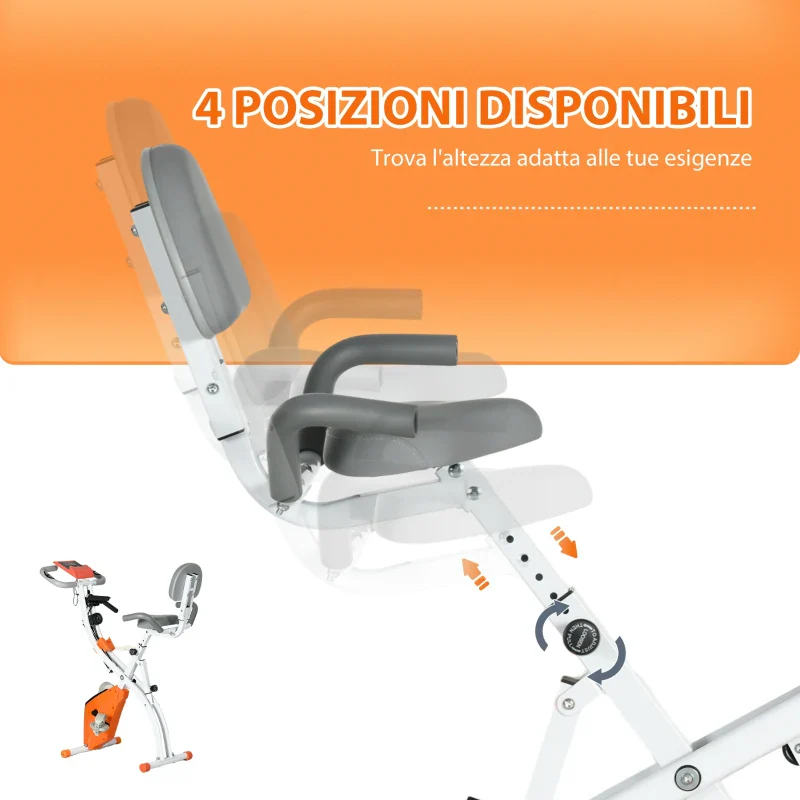 HOMCOM Cyclette Pieghevole con Resistenza Magnetica 8 Livelli, Sensore di Frequenza Cardiaca, Volano 2.5kg, Arancione - Image 5