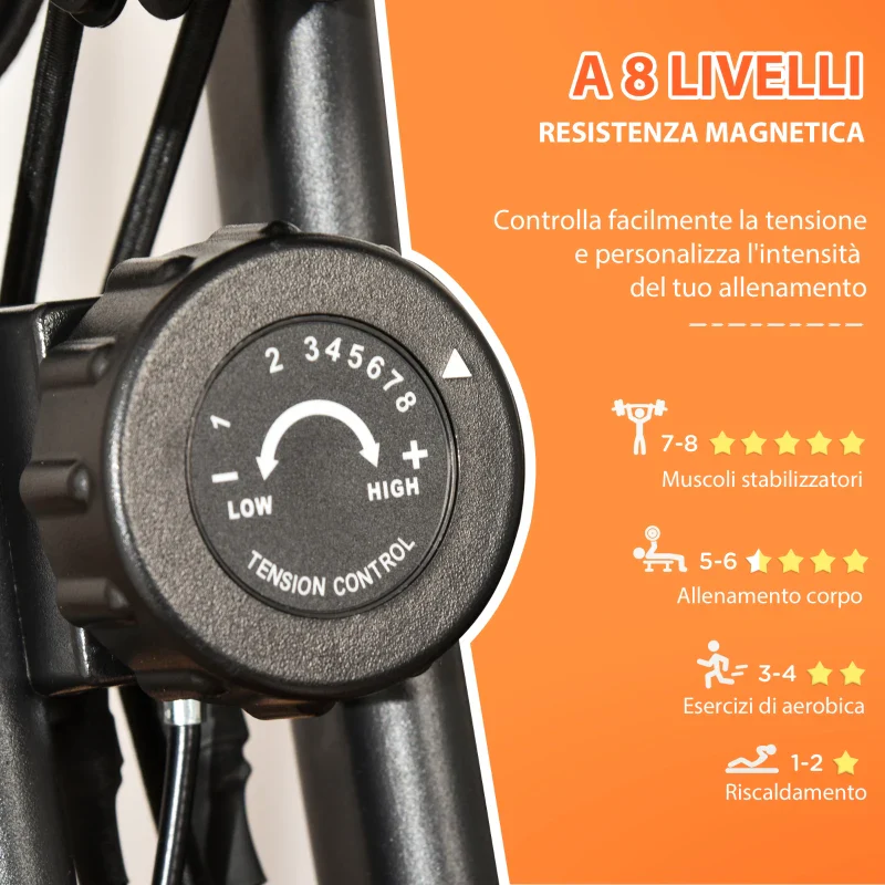 HOMCOM Cyclette Pieghevole con Resistenza Magnetica 8 Livelli, Sensore di Frequenza Cardiaca, Volano 2.5kg, Arancione - Image 6