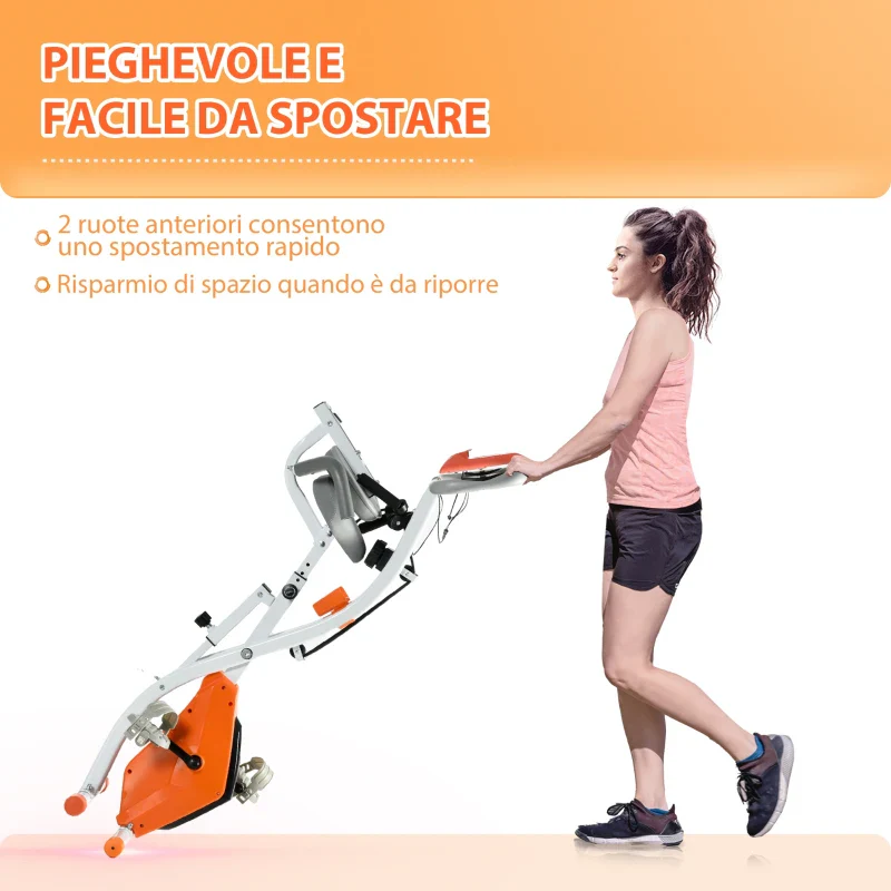 HOMCOM Cyclette Pieghevole con Resistenza Magnetica 8 Livelli, Sensore di Frequenza Cardiaca, Volano 2.5kg, Arancione - Image 7
