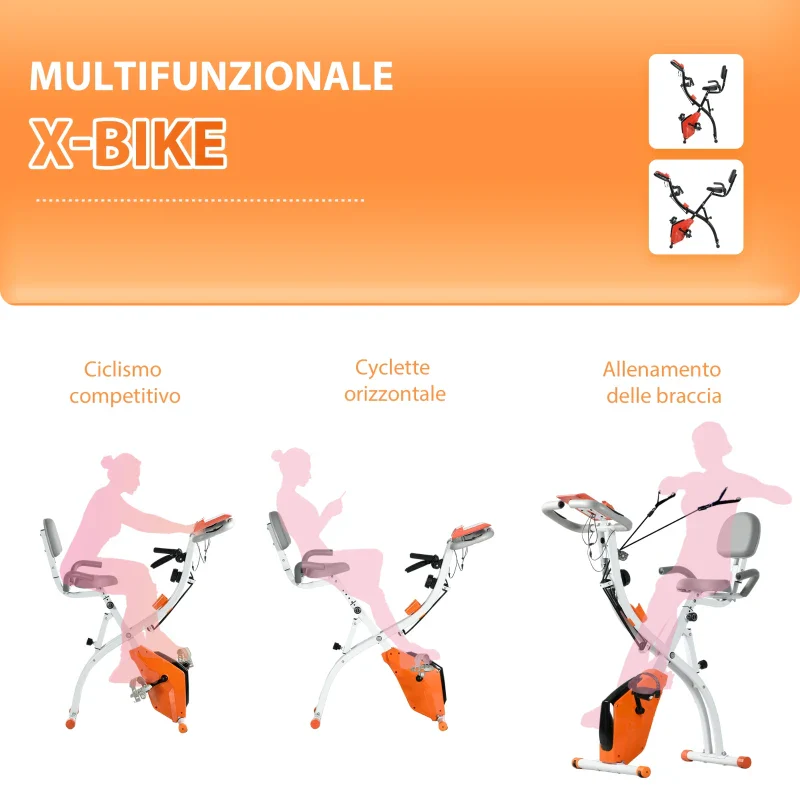 HOMCOM Cyclette Pieghevole con Resistenza Magnetica 8 Livelli, Sensore di Frequenza Cardiaca, Volano 2.5kg, Arancione - Image 8