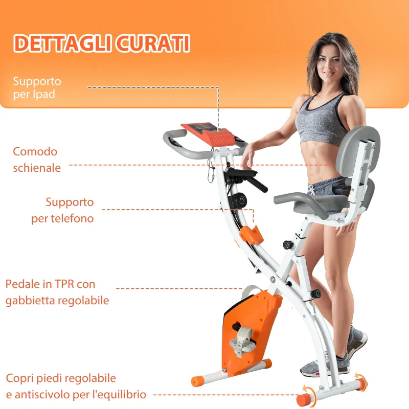 HOMCOM Cyclette Pieghevole con Resistenza Magnetica 8 Livelli, Sensore di Frequenza Cardiaca, Volano 2.5kg, Arancione - Image 9