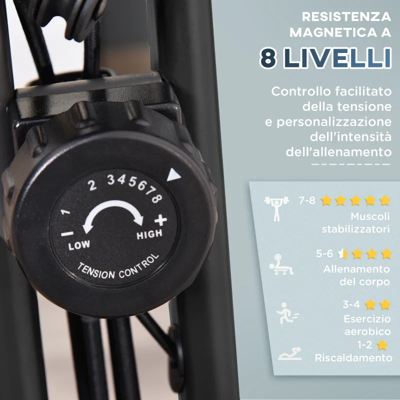 HOMCOM Cyclette Pieghevole con Schienale, Bande Elastiche e 8 Livelli di Resistenza Regolabile, Cyclette da Casa Silenziosa con Display LCD, Sensore di Frequenza Cardiaca, Porta Cellulare e Ruote - Image 5