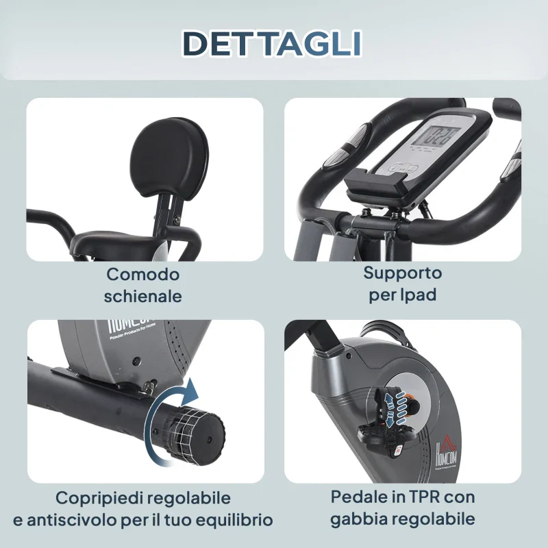 HOMCOM Cyclette Pieghevole con Schienale, Bande Elastiche e 8 Livelli di Resistenza Regolabile, Cyclette da Casa Silenziosa con Display LCD, Sensore di Frequenza Cardiaca, Porta Cellulare e Ruote - Image 8