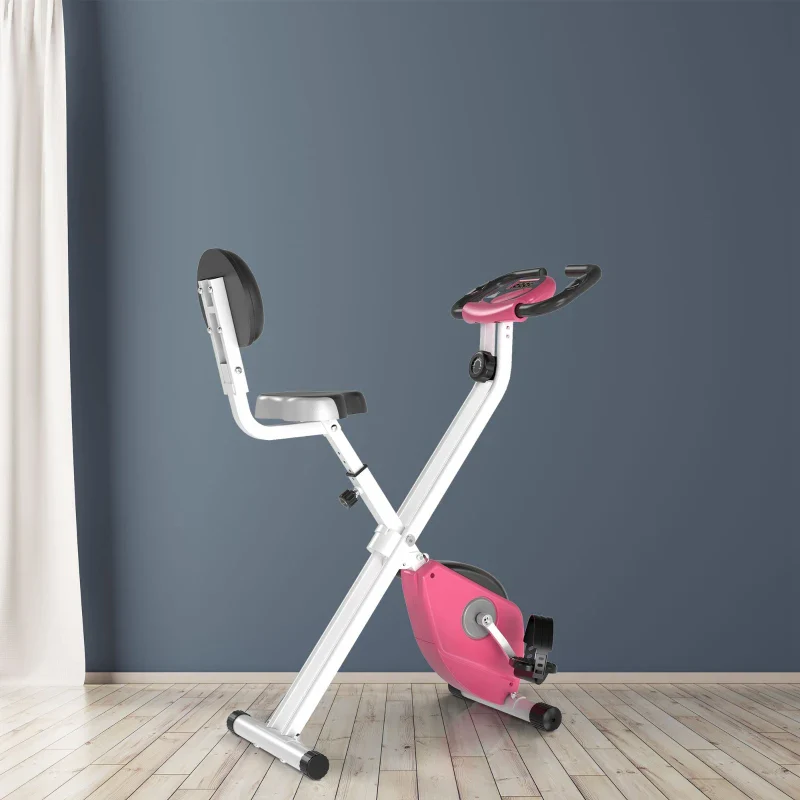 HOMCOM Cyclette Pieghevole da Fitness in Acciaio, Cyclette Magnetica Pieghevole da Casa con Altezza Regolabile, Resistenza Magnetica a 8 Livelli, Schermo LCD, 43x97x109cm, Rosa - Image 2