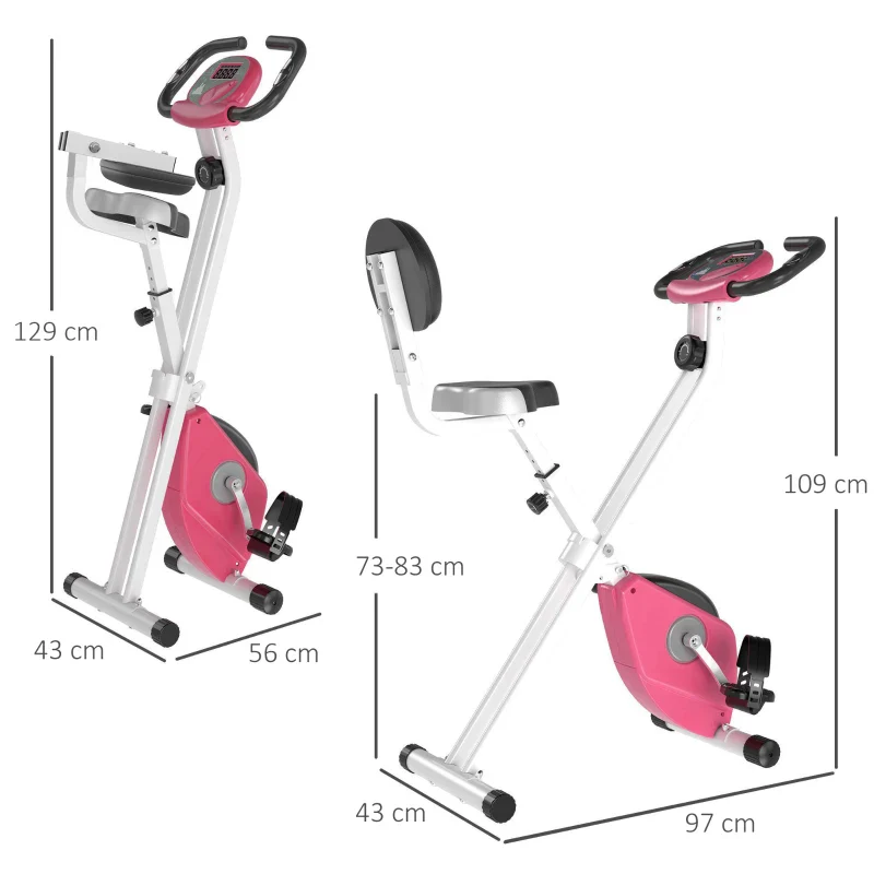 HOMCOM Cyclette Pieghevole da Fitness in Acciaio, Cyclette Magnetica Pieghevole da Casa con Altezza Regolabile, Resistenza Magnetica a 8 Livelli, Schermo LCD, 43x97x109cm, Rosa - Image 3