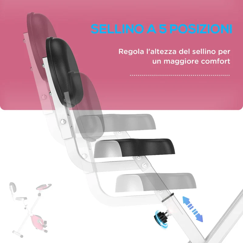 HOMCOM Cyclette Pieghevole da Fitness in Acciaio, Cyclette Magnetica Pieghevole da Casa con Altezza Regolabile, Resistenza Magnetica a 8 Livelli, Schermo LCD, 43x97x109cm, Rosa - Image 6
