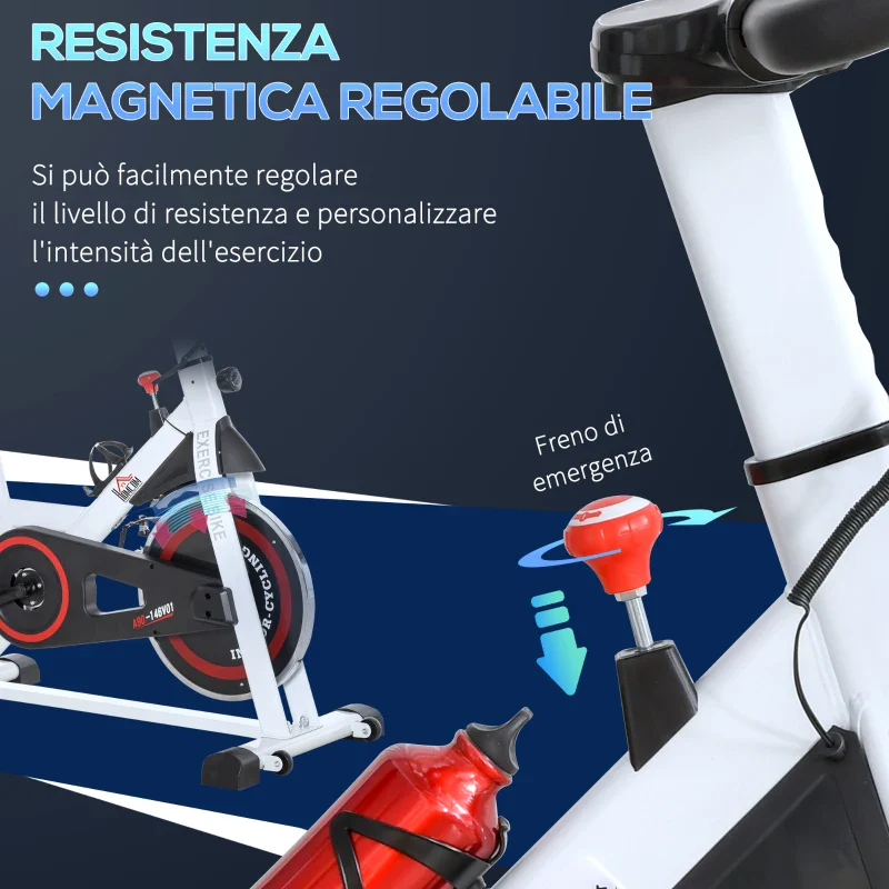 HOMCOM Cyclette Professionale, Bici da Spinning,Cyclette da Camera Regolabile con Schermo LCD e Portabicchieri, Volano 8kg, Bianco - Image 5
