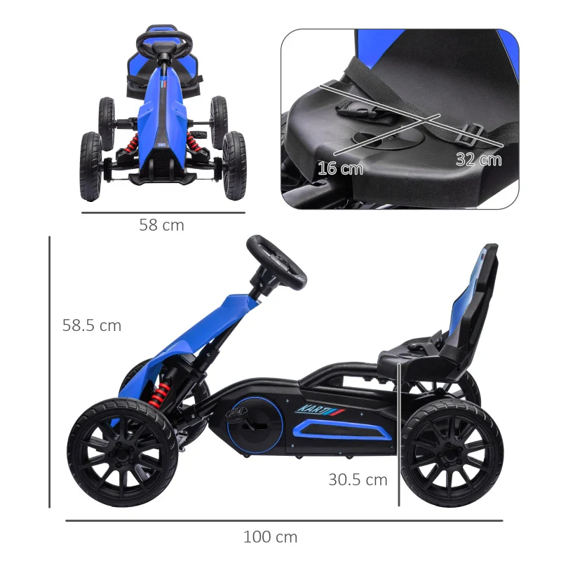 HOMCOM Go Kart a Pedali per Bambini 3-8 Anni con Sedile Regolabile e Ruote in EVA, 100x58x58.5 cm, Blu - Image 4