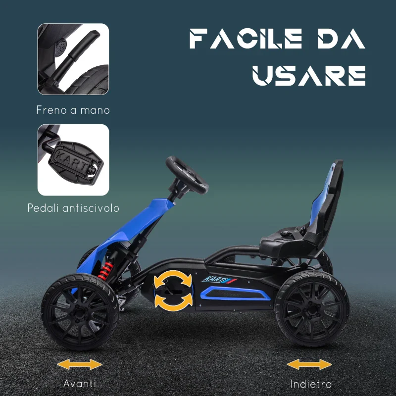 HOMCOM Go Kart a Pedali per Bambini 3-8 Anni con Sedile Regolabile e Ruote in EVA, 100x58x58.5 cm, Blu - Image 6