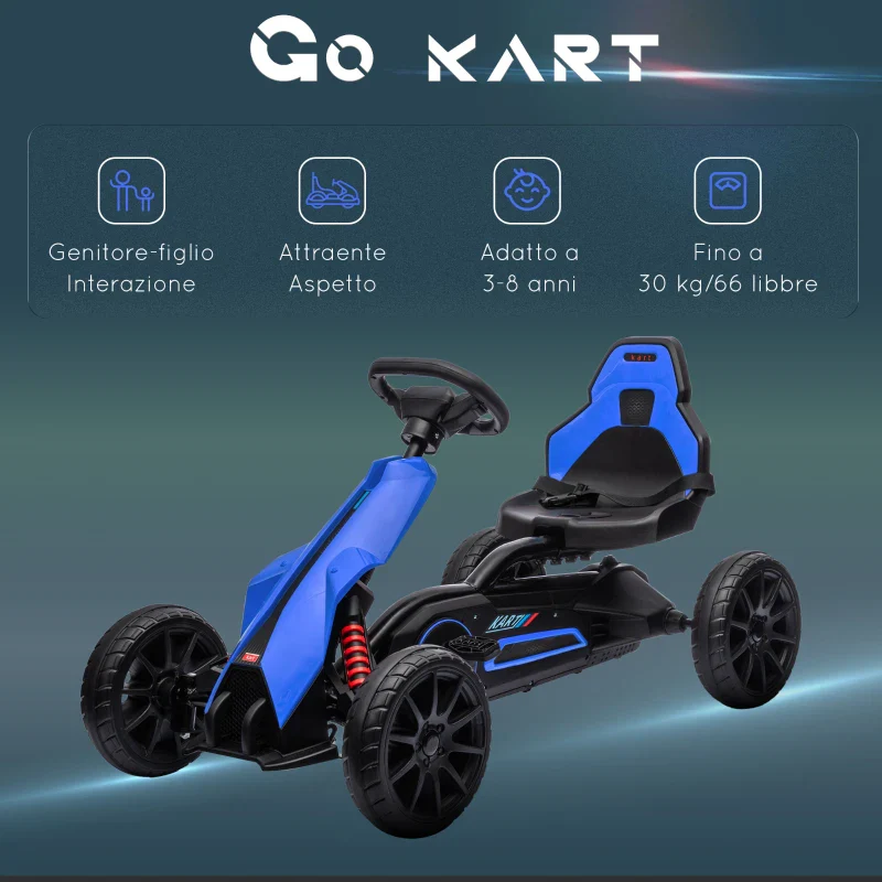 HOMCOM Go Kart a Pedali per Bambini 3-8 Anni con Sedile Regolabile e Ruote in EVA, 100x58x58.5 cm, Blu - Image 9