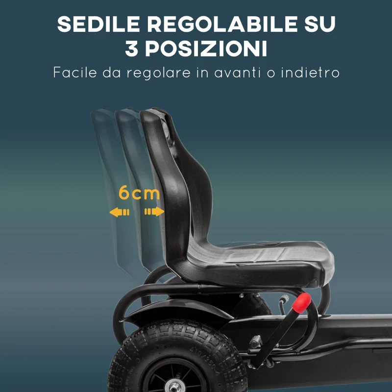 HOMCOM Go Kart a Pedali per Bambini 5-12 Anni in PP e Metallo Nero con Sedile Regolabile e Freno a Mano, 121x58x61 cm - Image 5
