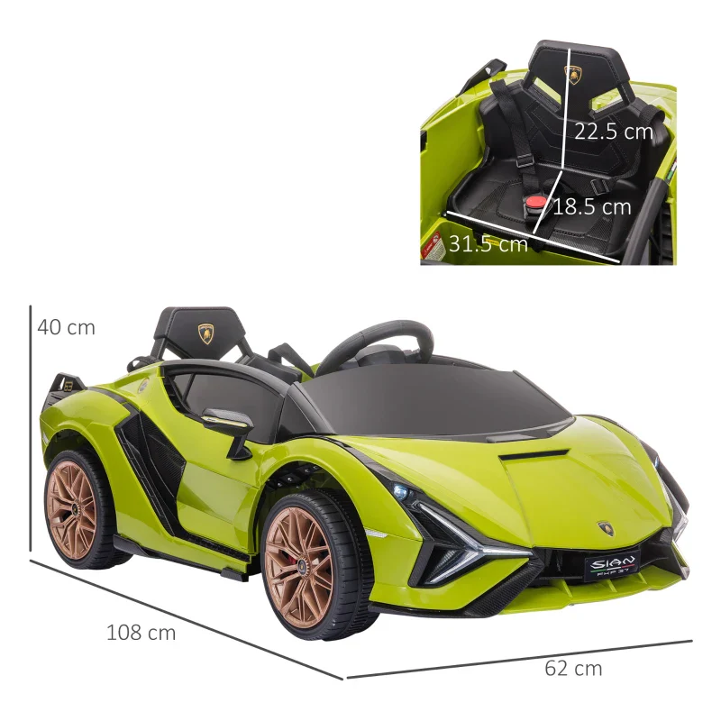 HOMCOM Lamborghini Macchina Elettrica per Bambini 12V con Fari e Musica, Telecomando e Velocità 3-5km/h, Età 3-5 Anni, 108x62x40cm, Verde - Image 2
