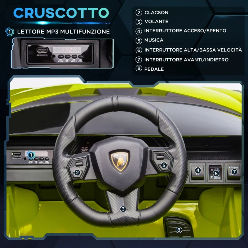 HOMCOM Lamborghini Macchina Elettrica per Bambini 12V con Fari e Musica, Telecomando e Velocità 3-5km/h, Età 3-5 Anni, 108x62x40cm, Verde - Image 3