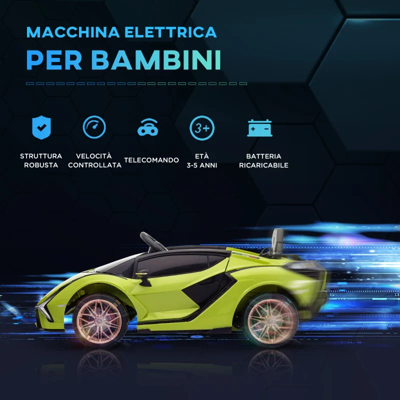 HOMCOM Lamborghini Macchina Elettrica per Bambini 12V con Fari e Musica, Telecomando e Velocità 3-5km/h, Età 3-5 Anni, 108x62x40cm, Verde - Image 4