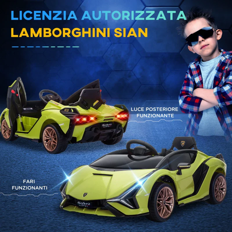 HOMCOM Lamborghini Macchina Elettrica per Bambini 12V con Fari e Musica, Telecomando e Velocità 3-5km/h, Età 3-5 Anni, 108x62x40cm, Verde - Image 6