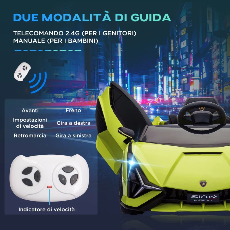 HOMCOM Lamborghini Macchina Elettrica per Bambini 12V con Fari e Musica, Telecomando e Velocità 3-5km/h, Età 3-5 Anni, 108x62x40cm, Verde - Image 7